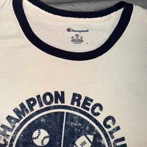 Champion Rec Club Intramural Sports Ringer T Shirt Mens 2XL Cream Navy